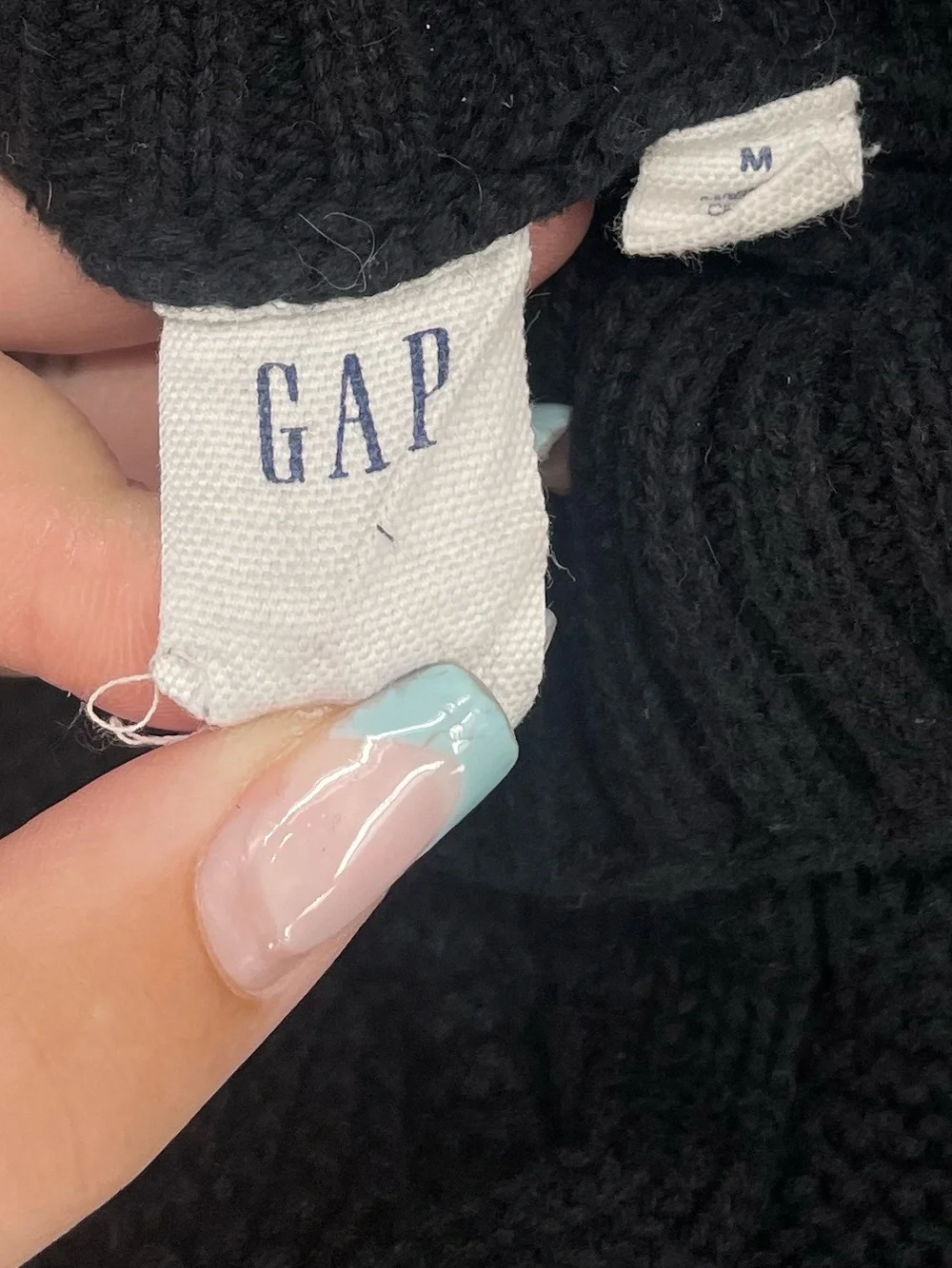GAP 100% Cotton Black Chunky Cable Knit Fold-over Cuff Mock Neck Sweater